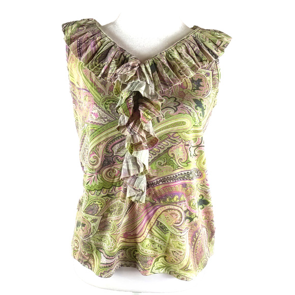 Talbot's Women's Medium Petite Tank Top Peach Green Ruffle Tank Top - Picture 1 of 7